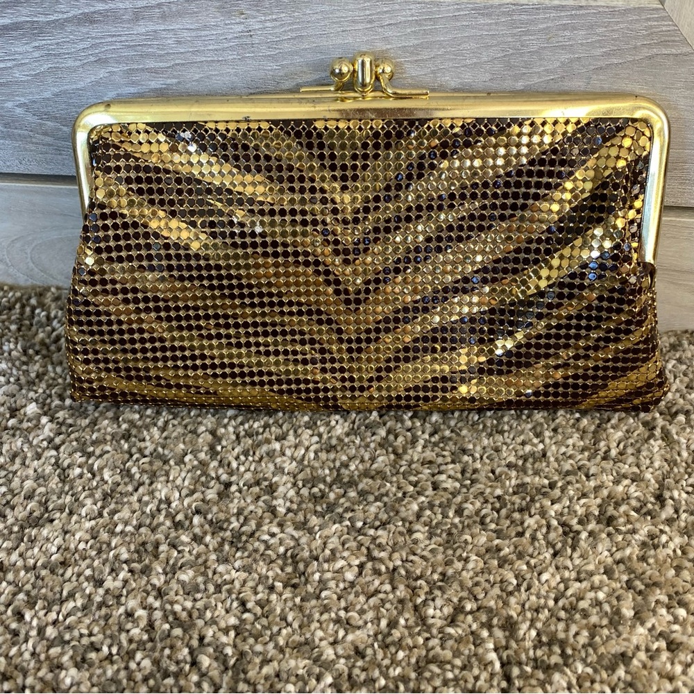 Vintage Whiting & Davis Zebra Print Mesh Small Clutch With Box Kiss Lock